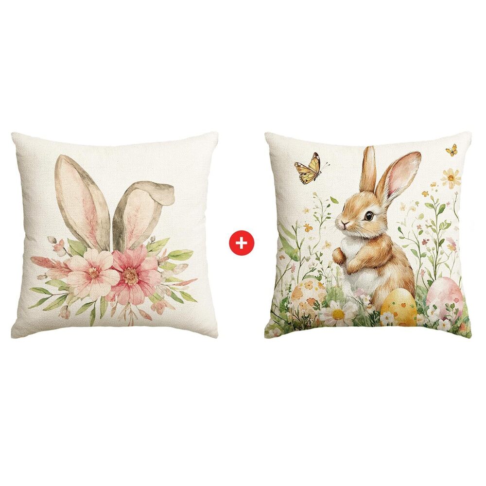 2325 Easter Rabbits Throw Pillow Cover, 18 x 18 Inch Spring Holiday Party